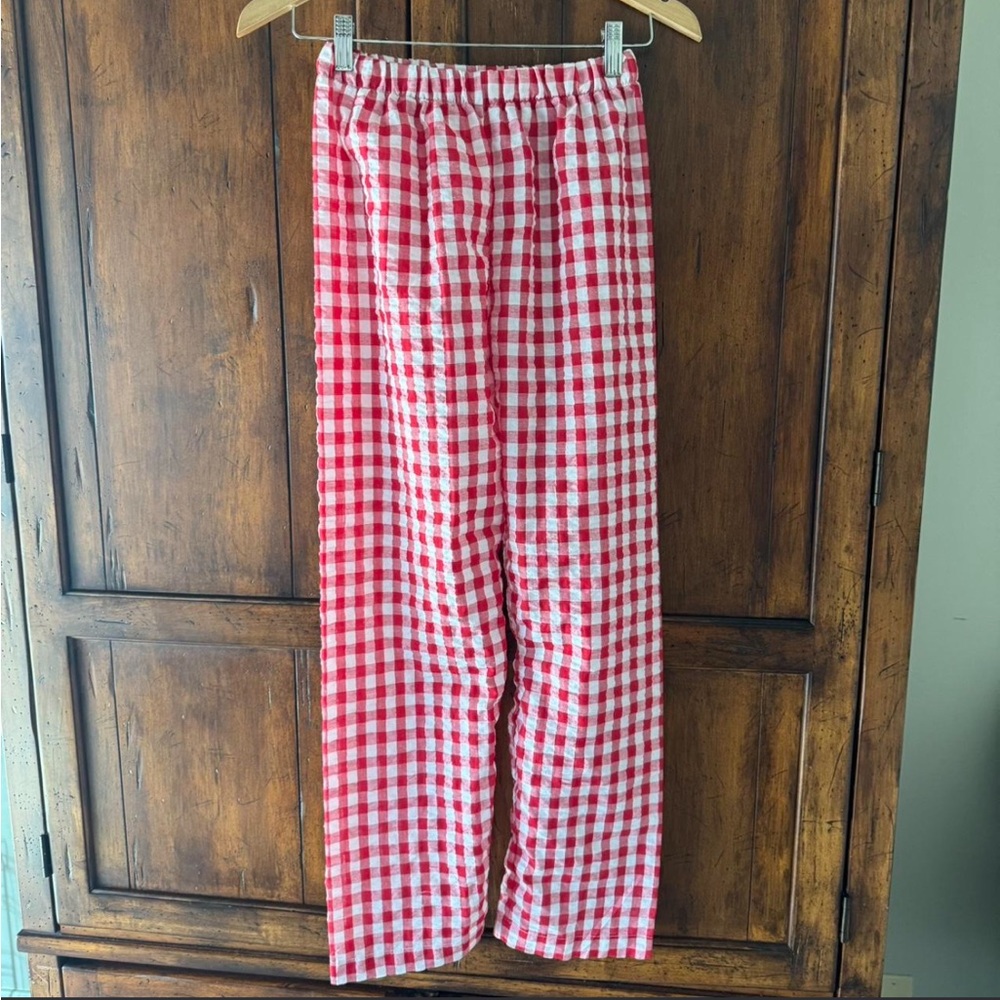 XS Red and white gingham high-waisted straight-leg pants